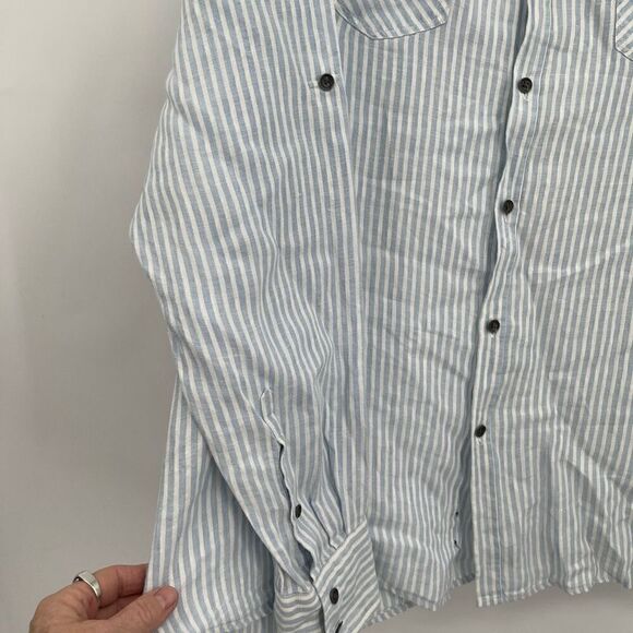 Ernest Sewn Blue White Stripe Patrick Assaraf Casual Button Down Shirt Size 5 - Picture 5 of 7